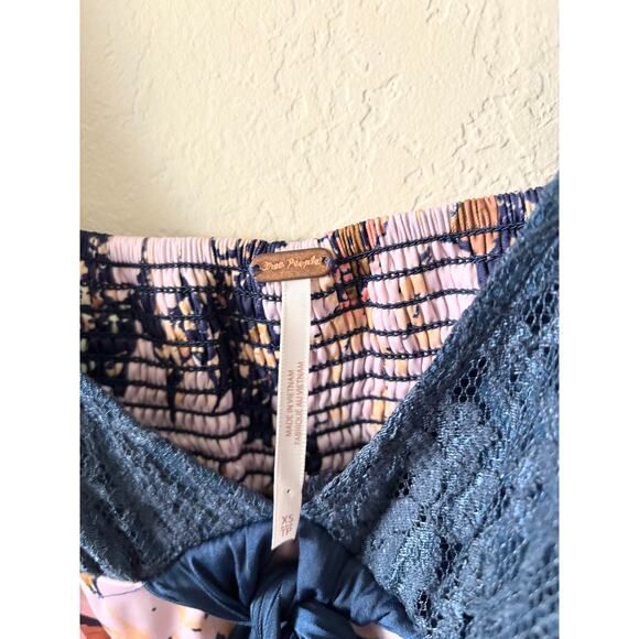 Free People Aurora Mini Dress Blue Lace Floral Satin Size XS - Picture 6 of 10